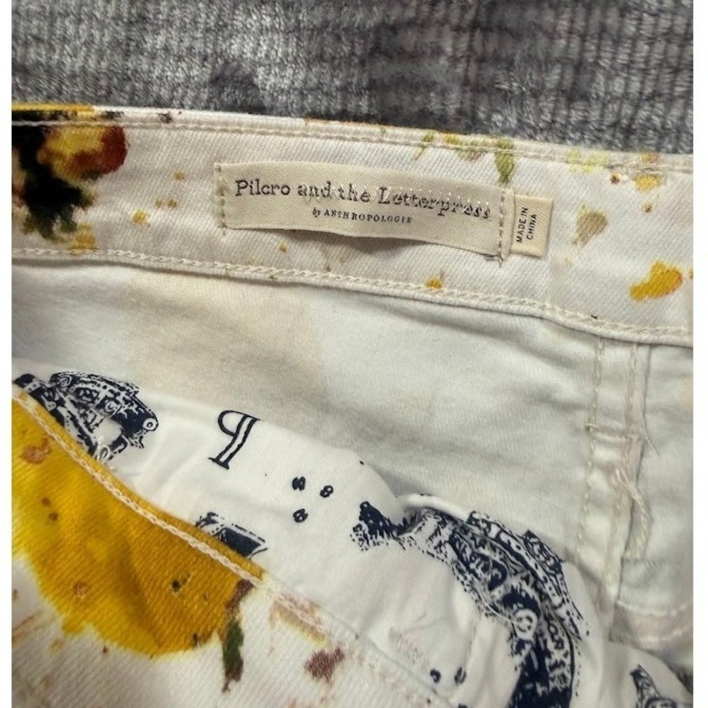 Anthropologie Pilcro The Letterpress Lemon Floral Boot Jeans Womens White 32X27 - Picture 4 of 11